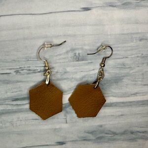 Geometric Tan Leather Earrings